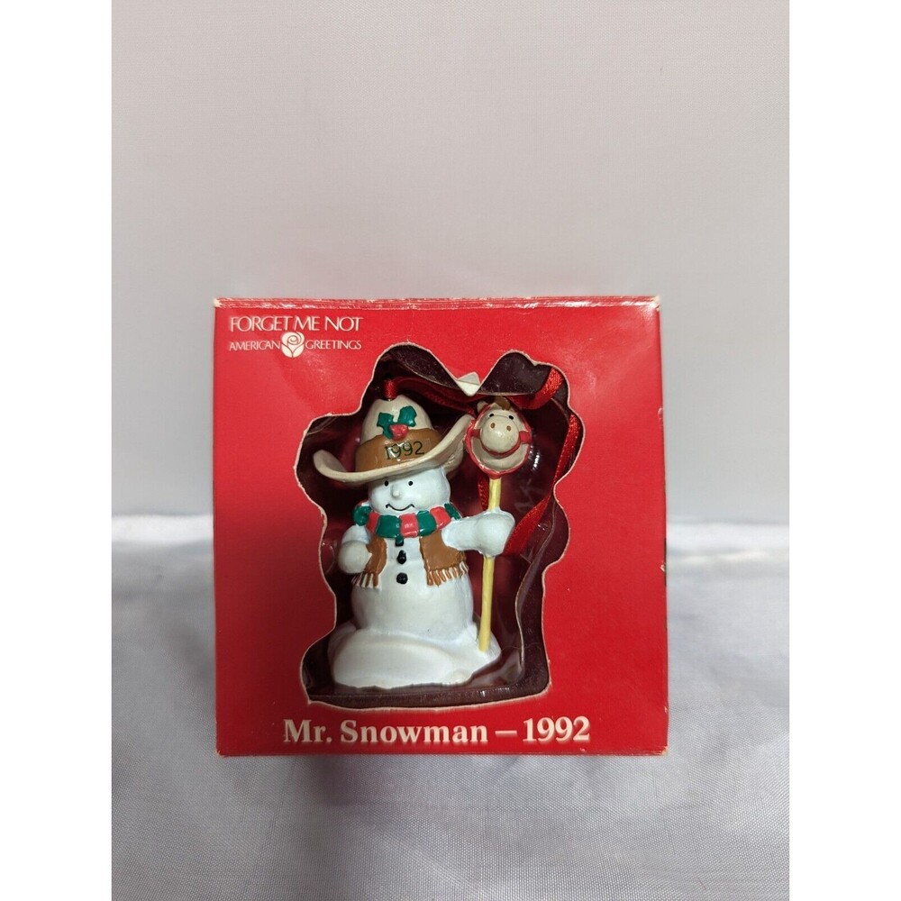 1992 American Greetings Mr Snowman 1992 ORNAMENT - Cowboy Snowman & Hobby Horse